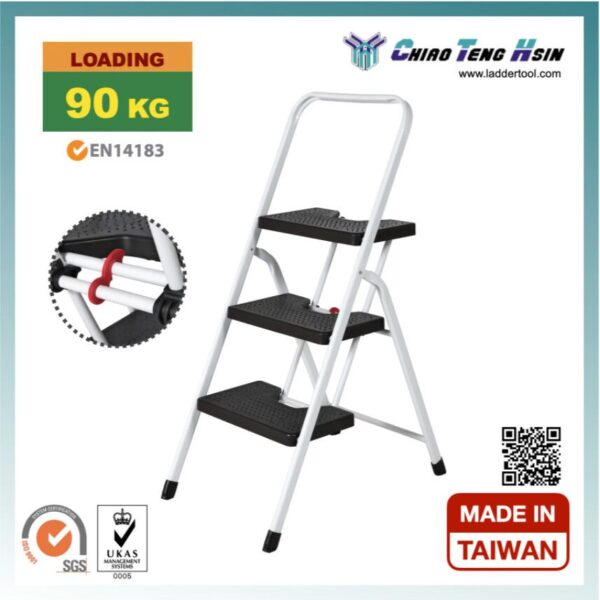 Compact and durable 3-step Steel Ladder made in Taiwan