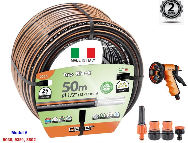 Claber Garden Hose with Spray Gun and Couplers