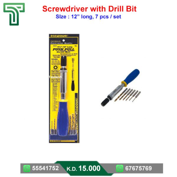 Screwdriver with drill bit, 7pc