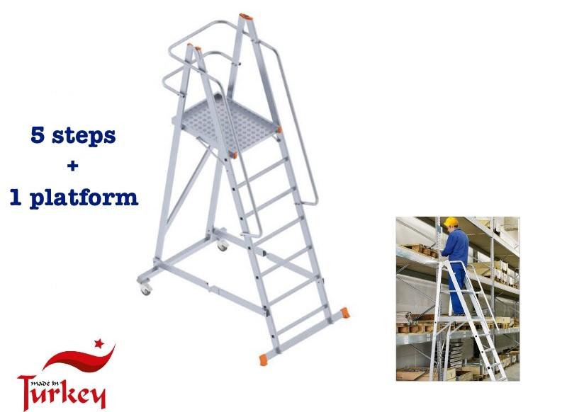 Warehouse Platform Ladder with 5 Steps and 1 Platform