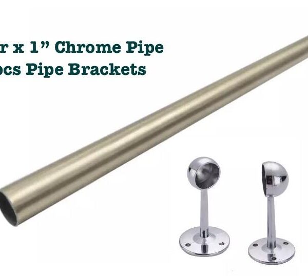 1mtr x 1" Chrome Pipe 2pcs Pipe Brackets