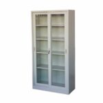steel cabinet with sliding glass door display