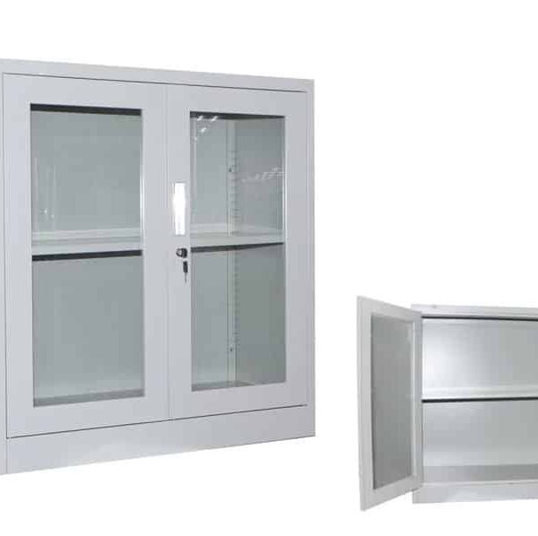 2 glass door steel cabinet with glass