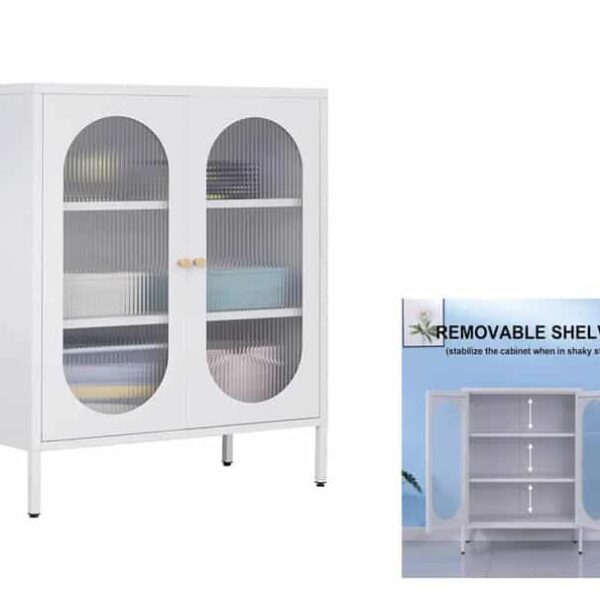 2 glass door steel cabinet storage