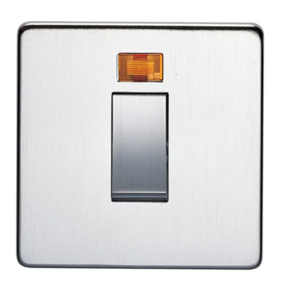 CRABTREE 1 Gang Switch with Neon - 2 G Vertical Plate Satin Chrome