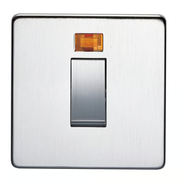 CRABTREE 1 Gang Switch with Neon - 2 G Vertical Plate Satin Chrome