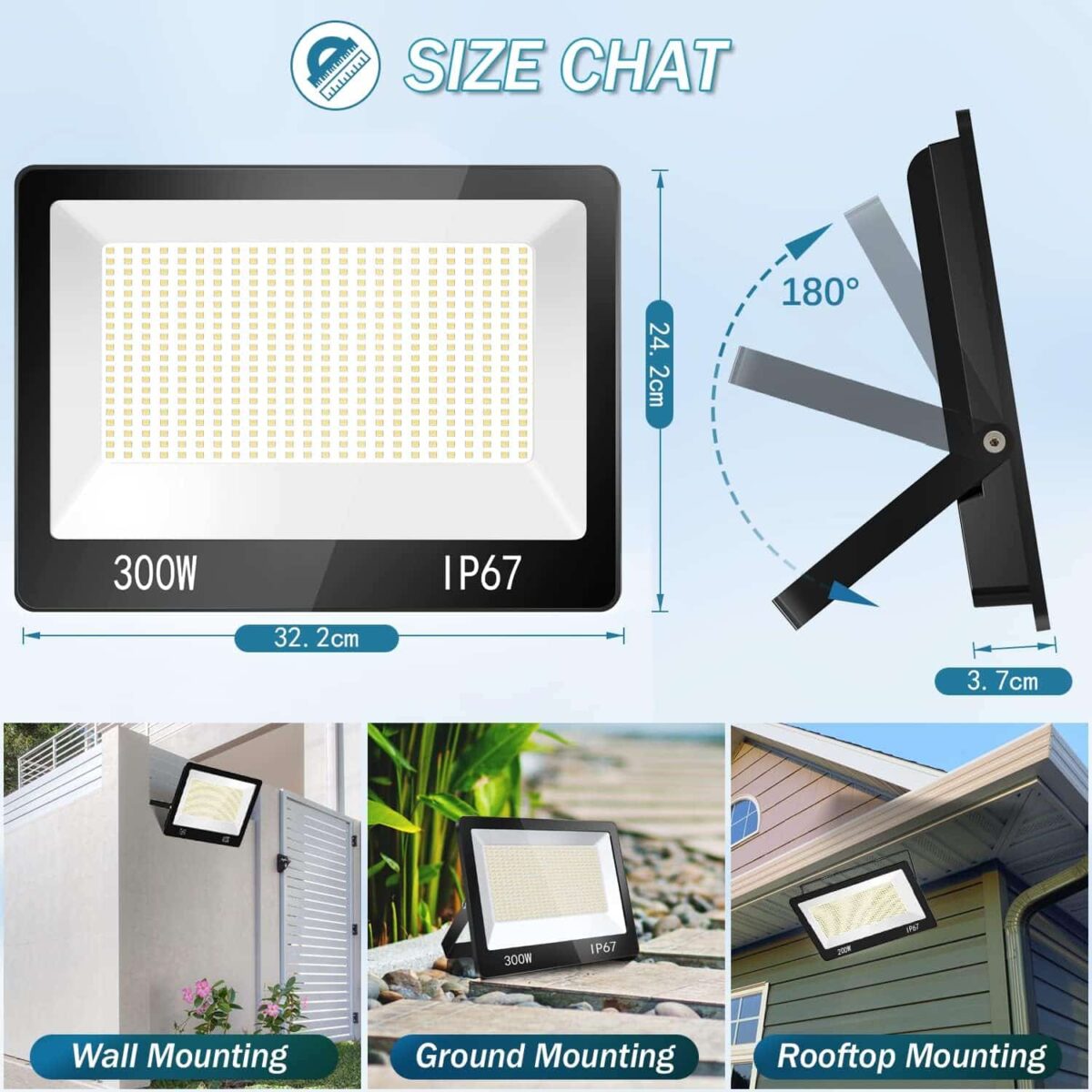 SL LED Flood  Light 300W White - Image 2