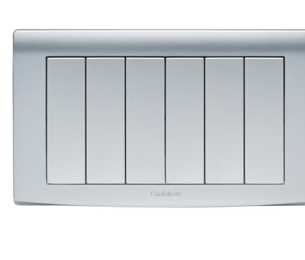 CRABTREE 10AX SP 6 GANG 2 WAY SWITCH WIDE ROCKER SILVER