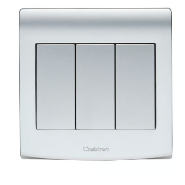 CRABTREE 10AX SP 3 gang 2 way switch WR SILVER