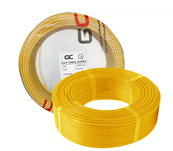 GULF CABLES Wire 1.5mm, Cu/Pvc,Single Core, Yellow