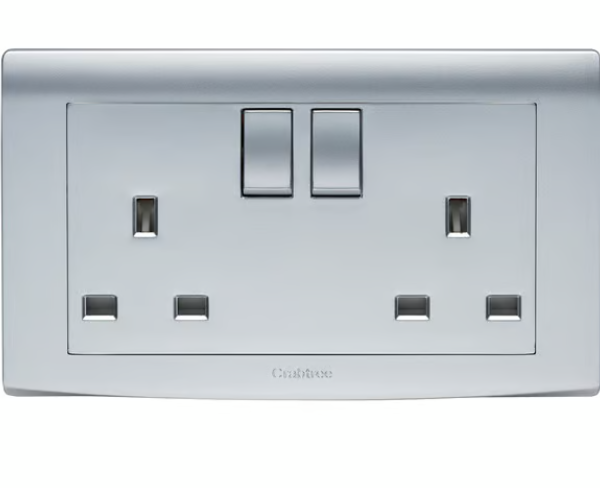 CRABTREE EP306/SL - 13A switched 2 gang socket Silver