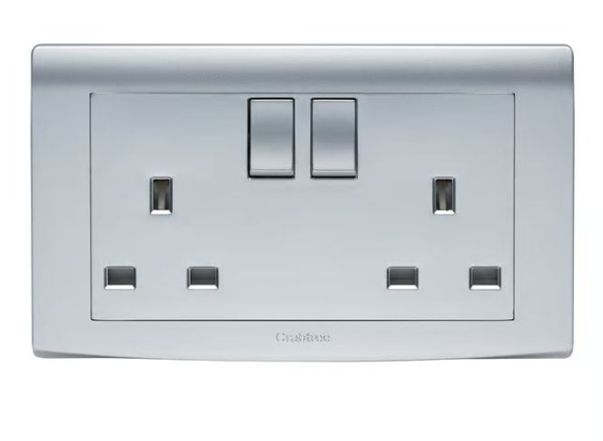 CRABTREE EP306/SL - 13A switched 2 gang socket Silver CRABTREE EP306/SL - 13A switched 2 gang socket Silver