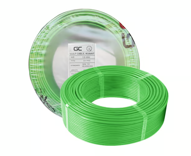 GULF CABLE Wire 1mm, Cu/Pvc,Single Core, Green