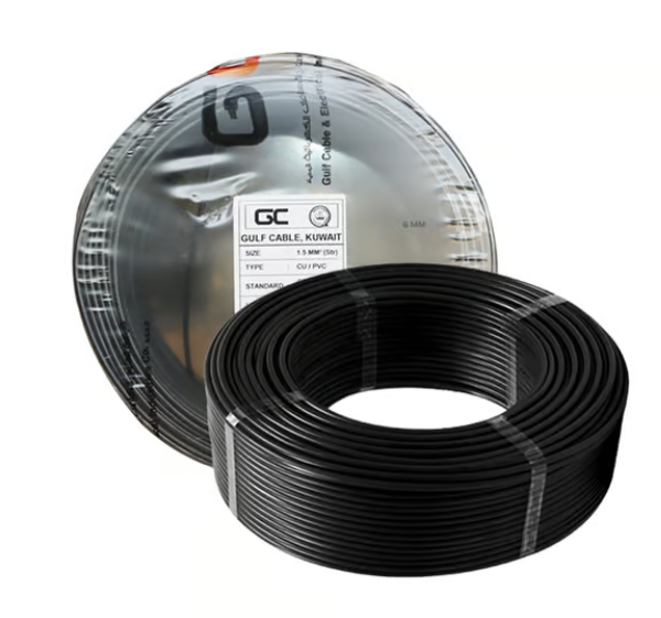 GULF CABLE Wire 1.5mm, Cu/Pvc,Single Core, Black