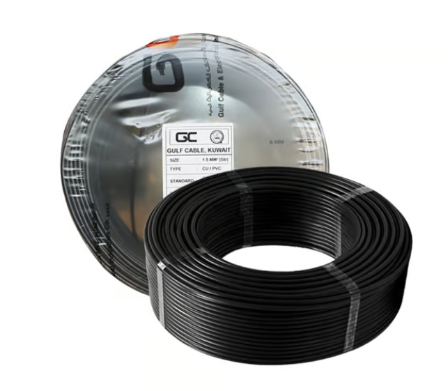 GULF CABLE Wire 1.5mm, Cu/Pvc,Single Core, Black