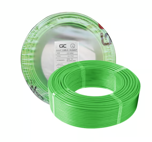 GULF CABLES Wire 2.5mm, Cu/Pvc,Single Core, Green