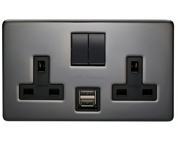 CRABTREE13A 2 Gang DP Switched Socket with USB Outlets platinum