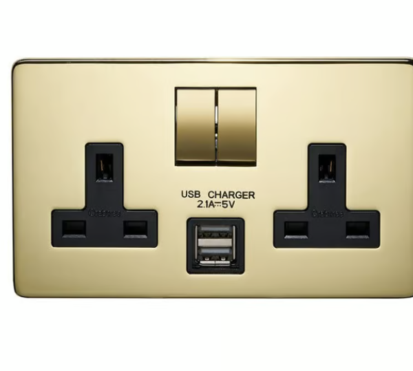 CRABTREE 13A 2 Gang DP Switched Socket with USB Outlets Gold