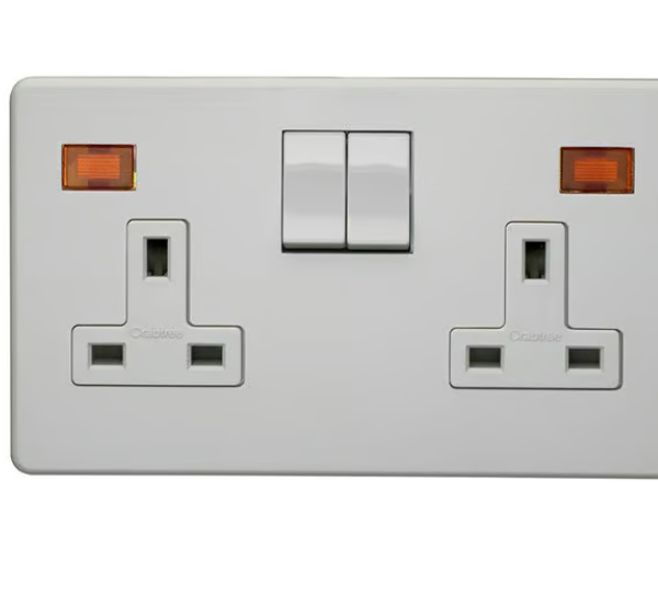 CRABTREE 13A 2G DP SWITCHED SOCKET WITH NEON WHITE