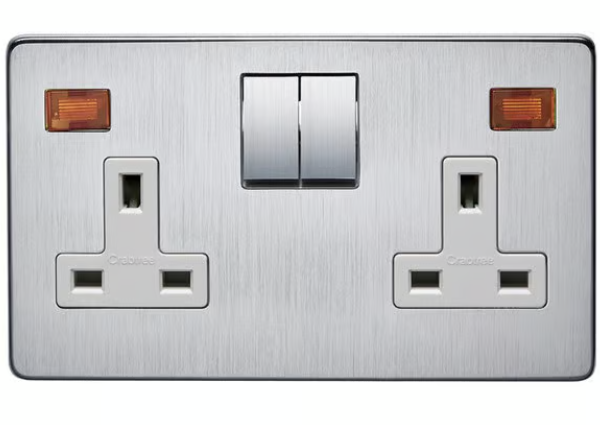 CRABTREE 13A 2 Gang DP Switched Socket with Neon Satin Chrome