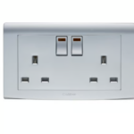 CRABTREE 13A switched 2 gang socket with neon SILVER