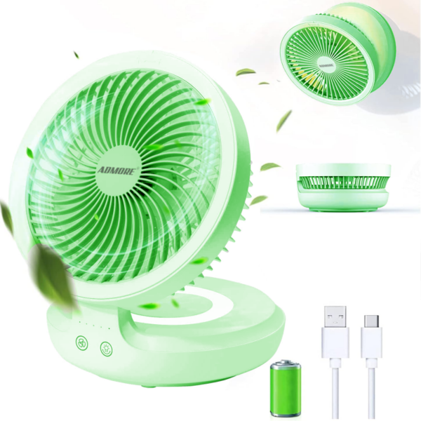 Admore 6 Rechargeable Folding Table Fan with LED night Lamp Green Color