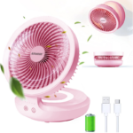 Admore 6 Rechargeable Folding Table Fan with LED night Lamp Pink Color