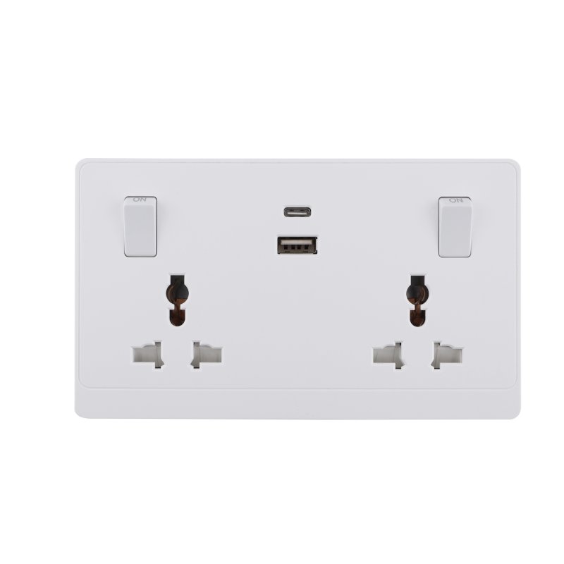 2 GANG UNIVERSAL SOCKET PC WHITE A&C PORT