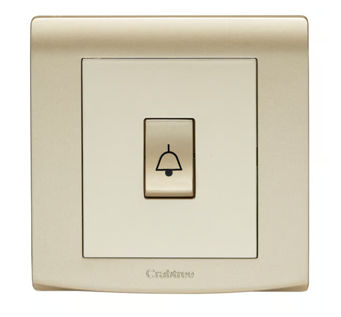 CRABTREE 10A 1 gang 1 way push switch bell symbol GOLD