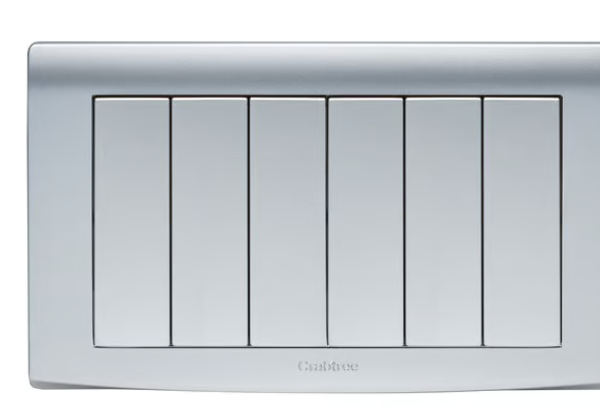 CRABTREE 10AX SP 6 GANG 2 WAY SWITCH WIDE ROCKER SILVER