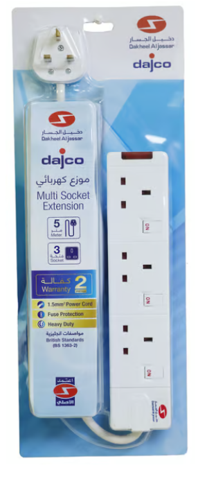 DAJCO Heavy-Duty 3-Way Multi-Socket Extension with Individual Switches