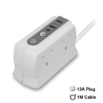 MASTERPLUG 4 socket Compact Extension with 2 X USB(2.1A), 1 Meter WHITE Surge protector