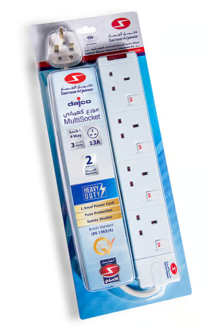 Extension 3 Mtr 13A 4 Way Individually Switched