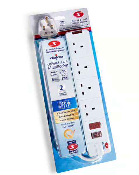 DAJCO Extension 5 Mtr 13A 4 Way W/Neon Switch