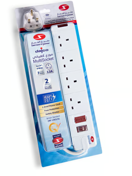 DAJCO Extension 7 Mtr 13A 4 Way W/Neon + Switch