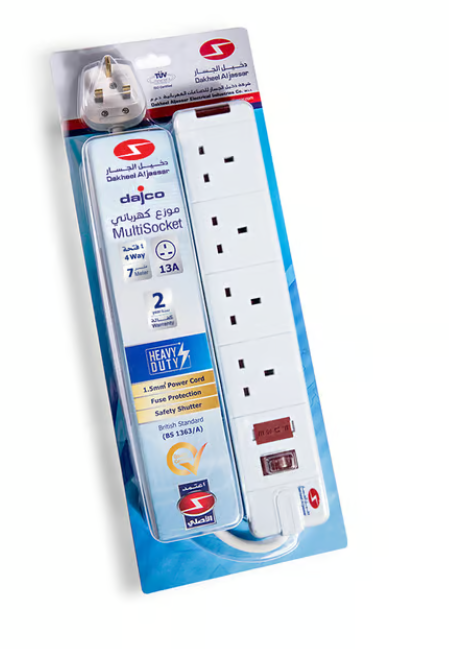 DAJCO Extension 7 Mtr 13A 4 Way W/Neon + Switch