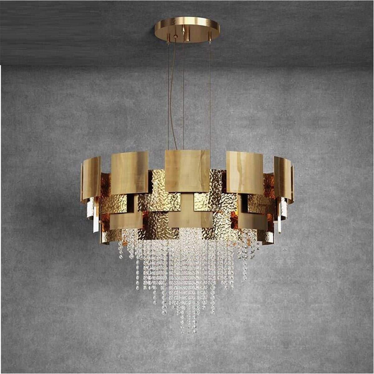 CHANDELIER DESROCH K9 CRYSTAL DROPS GOLDEN PENDANTS