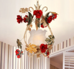 Single Bulb Lighting Korean Flower Scrolled Arm White Glass Hanging Pendant