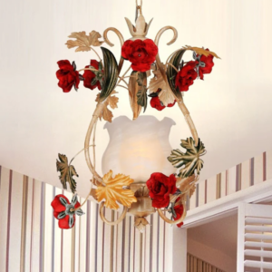 Single Bulb Lighting Korean Flower Scrolled Arm White Glass Hanging Pendant