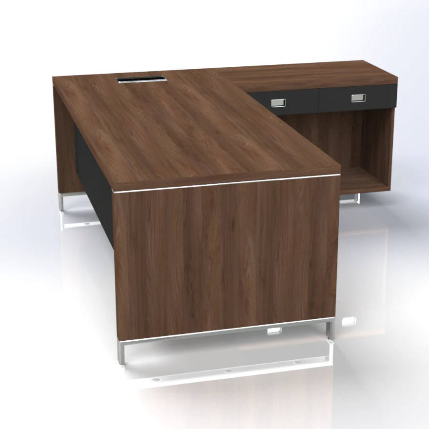 2 Modern Executive Desks W1800 x D1800 x H750mm with Open Shelf