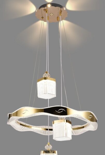 Chandelier Fancy round LED ceiling light art gold ring acrylic edge
