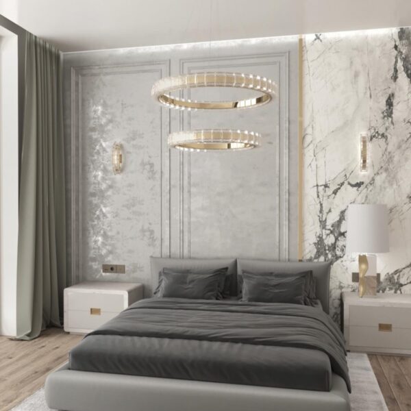 CHANDELIER Siet Postmodern LED Crystal 2 Rings Ceiling Lights Adjustable Stainless Steel 3000K