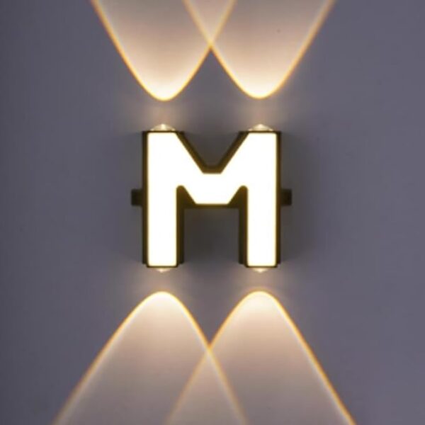 LED Alphabet Wall Lamp Letter Sign Wall Light Black Outside Indoor Decorative Light Letter M