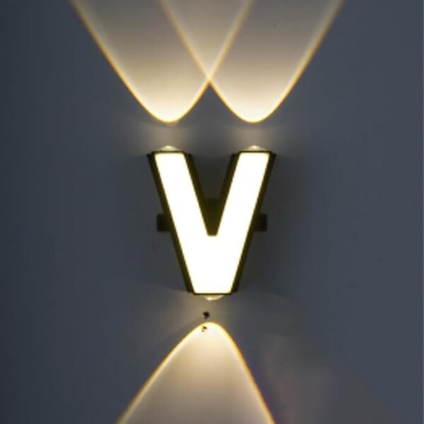 LED Alphabet Wall Lamp Letter Sign Wall Light Black Outside Indoor Decorative Light Letter V