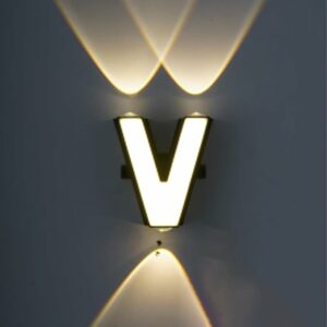 LED Alphabet Wall Lamp Letter Sign Wall Light Black Outside Indoor Decorative Light Letter V