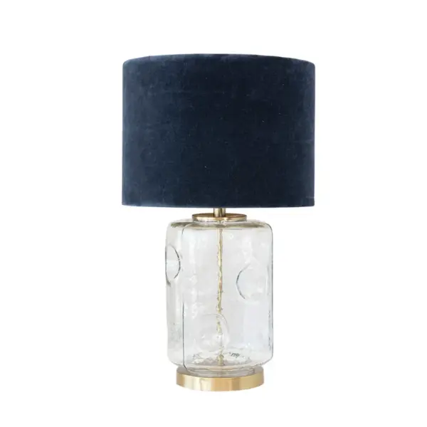 Glass Debossed Circles Lamp with Navy Velvet Shade