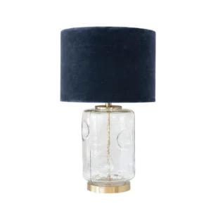 Glass Debossed Circles Lamp with Navy Velvet Shade