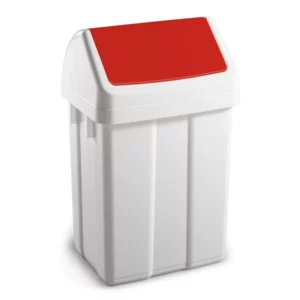 BIN WITH SWING RED LID 50L