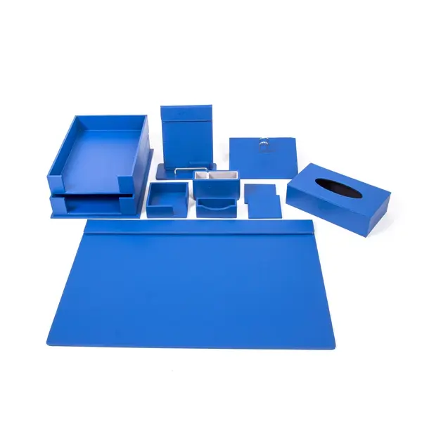 Blue Office Stationery Set with A4 File Tray & Tissue Box