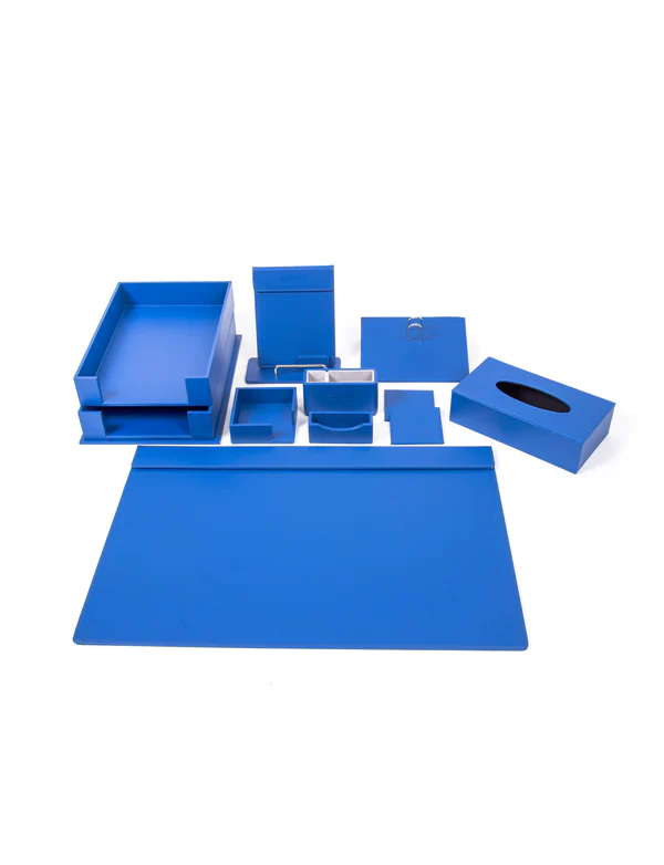 Blue Office Stationery Set with A4 File Tray & Tissue Box